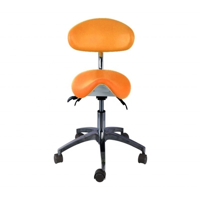 5 roues universelles Tabouret dentaire Couleur verte Base métallique Chaise de selle dentaire