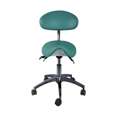5 roues universelles Tabouret dentaire Couleur verte Base métallique Chaise de selle dentaire