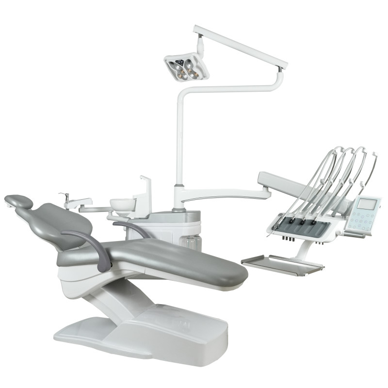 Unité de chaise dentaire montée en haut avec fonction de blanchiment des dents Opération Unité de traitement dentaire en cuir en PU de luxe