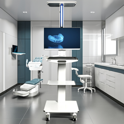 Chariot mobile pour scanner oral dentaire couleur blanche avec support moniteur, chariot d'instruments dentaires en métal, chariot dentaire portable