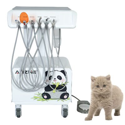 Unité dentaire vétérinaire portable avec compresseur d'air silencieux intégré sans huile, station de travail dentaire vétérinaire avec détartreur à ultrasons, lampe à polymériser LED et système d'aspiration pour clinique animale