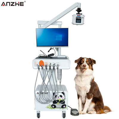 Unité dentaire vétérinaire portable avec appareil à rayons X, capteur numérique, caméra intra-orale HD, écran tactile, ordinateur et compresseur d'air pour cliniques dentaires animales