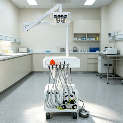 Un bon prix. Chariot dentaire vétérinaire mobile avec lampe LED multicolore papillon, compresseur d'air silencieux intégré sans huile et échelleur à ultrasons de pic en ligne